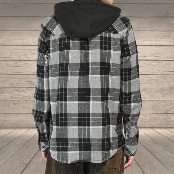 Empyre Chancer Grey & Black Hooded Flannel Shirt - Picture 2 of 4